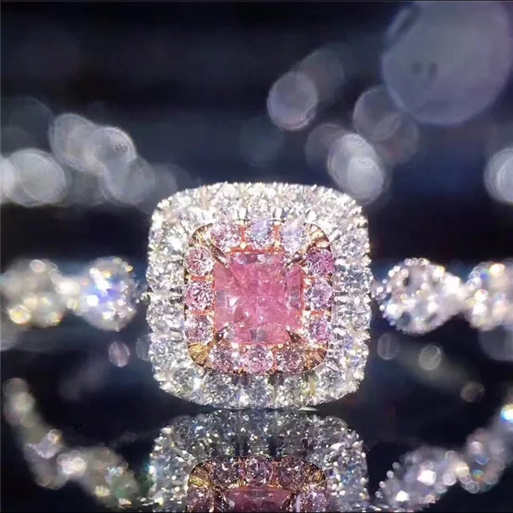 Pink CZ Pave Crystal Halo S925 Sterling Silver